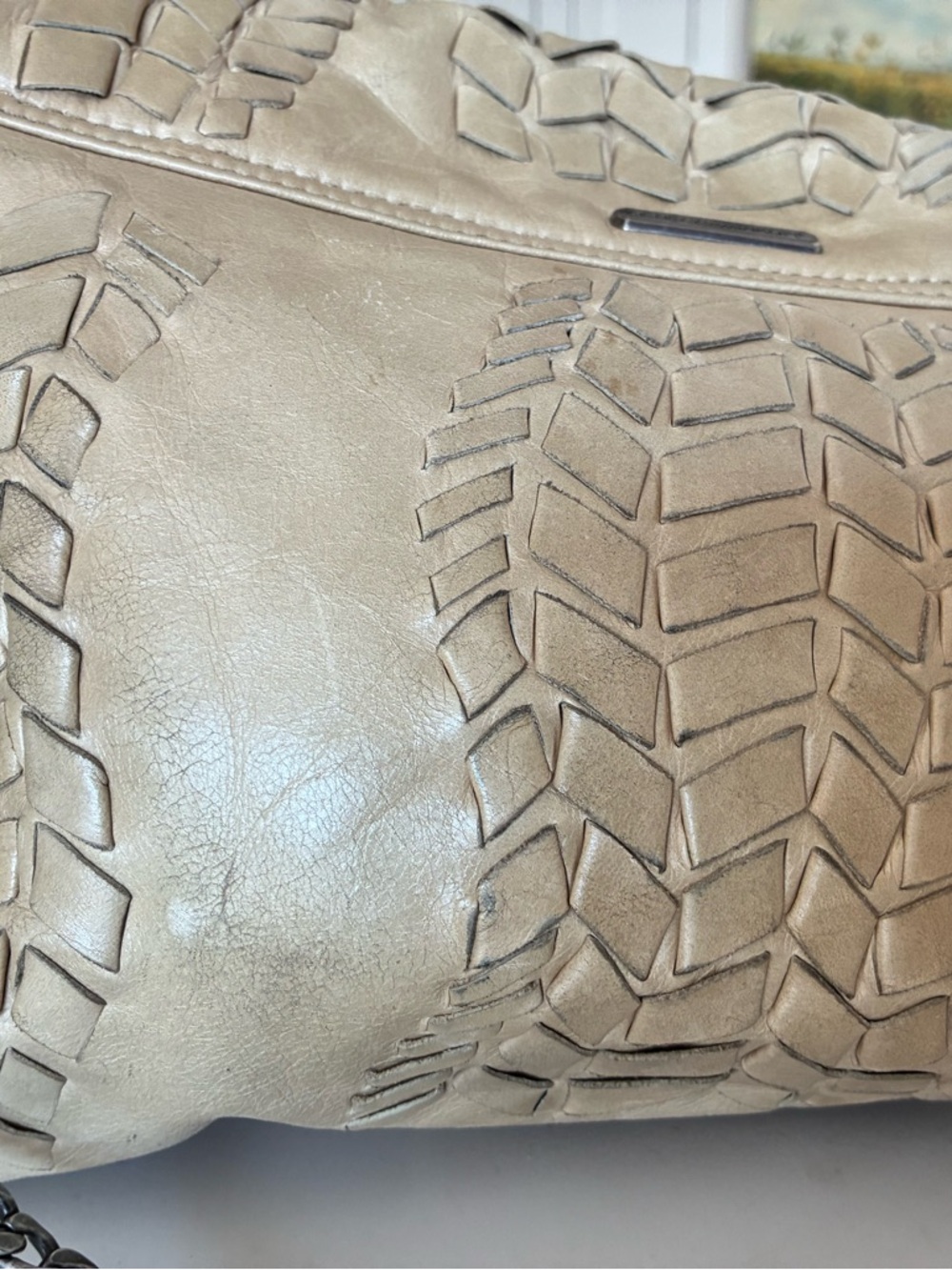 Rebecca Minkoff Woven Leather silver Chain Shoulder Bag in Creamy Tan - Picture 3 of 15